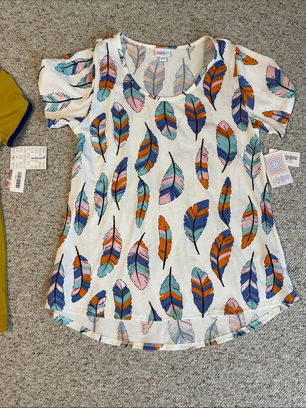 LuLaRoe Classic Tee Lot of 2~Feathers, Dark Yellow - Picture 4 of 4